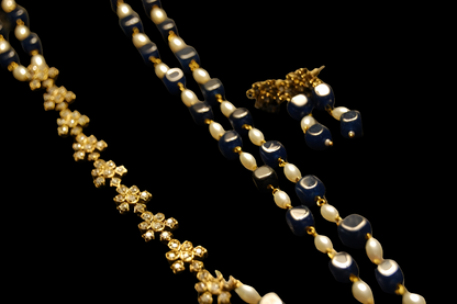 PEARL & BLUE MALA WITH ZIRCON STRING
