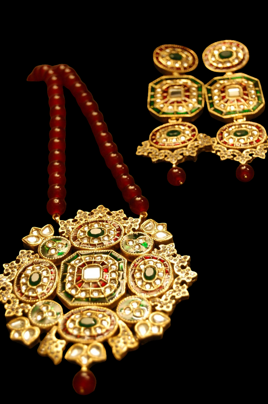 TRADITIONAL MEENA & KUNDAN MALA SET IN RED & GREEN