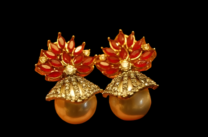 PEARL EARRINGS WITH RED STONES