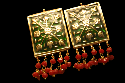 GREEN MEENA EARRINGS WITH RED
