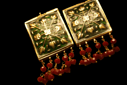 GREEN MEENA EARRINGS WITH RED