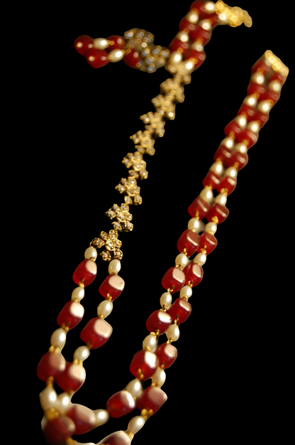 PEARL & RED MALA WITH ZIRCON STRING