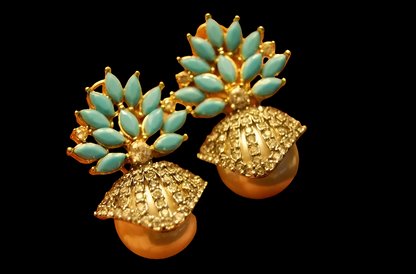 PEARL EARRINGS WITH FEROZY STONES