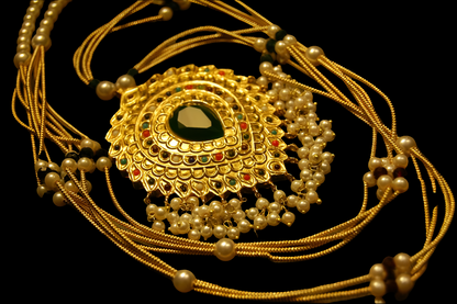 NAURATAN MALA WITH GREEN STONE
