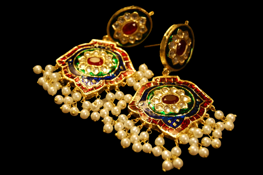 RED, GREEN & BLUE MEENA, KUNDAN EARRINGS