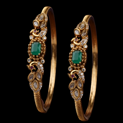 PAIR OF GREEN PEACOCK BANGLES