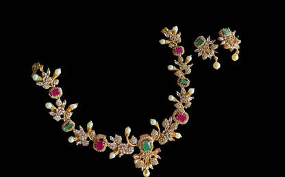 SOUTH INDIAN NECKLACE SET IN RED & GREEN