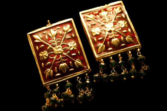 RED MEENA EARRINGS WITH GREEN