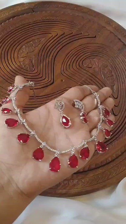ELEGANT AMERICAN DIAMOND SET WITH RUBY RED