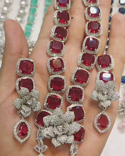ELEGANT RUBY RED & ZIRCON NECKLACE SET