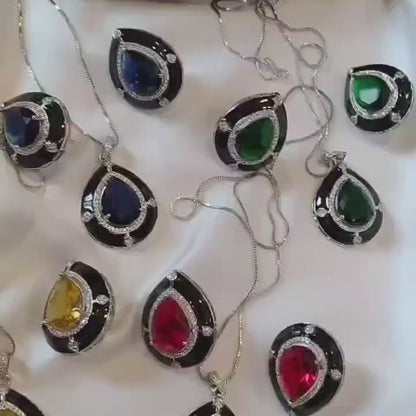 YELLOW & BLACK MEENA PENDENT SET