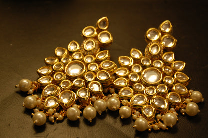 INDIAN POLKI KUNDAN EARRINGS WITH RED