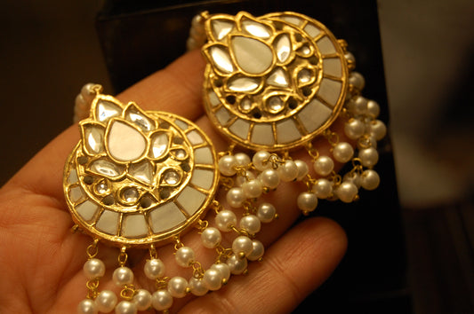 MOTHER OF PEARL, KUNDAN & PEARLS EARRINGS