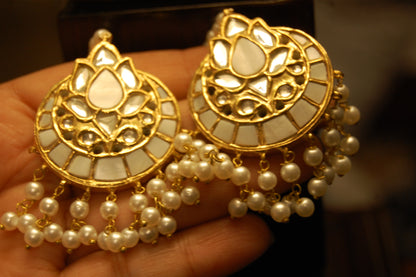 MOTHER OF PEARL, KUNDAN & PEARLS EARRINGS