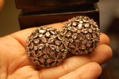 PINK ZIRCON & FLORAL EARRINGS