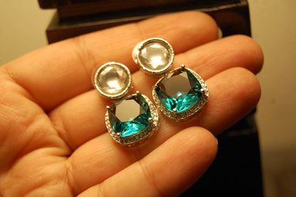 AMERICAN DIAMOND EARRINGS IN DEEP TURQUOISE