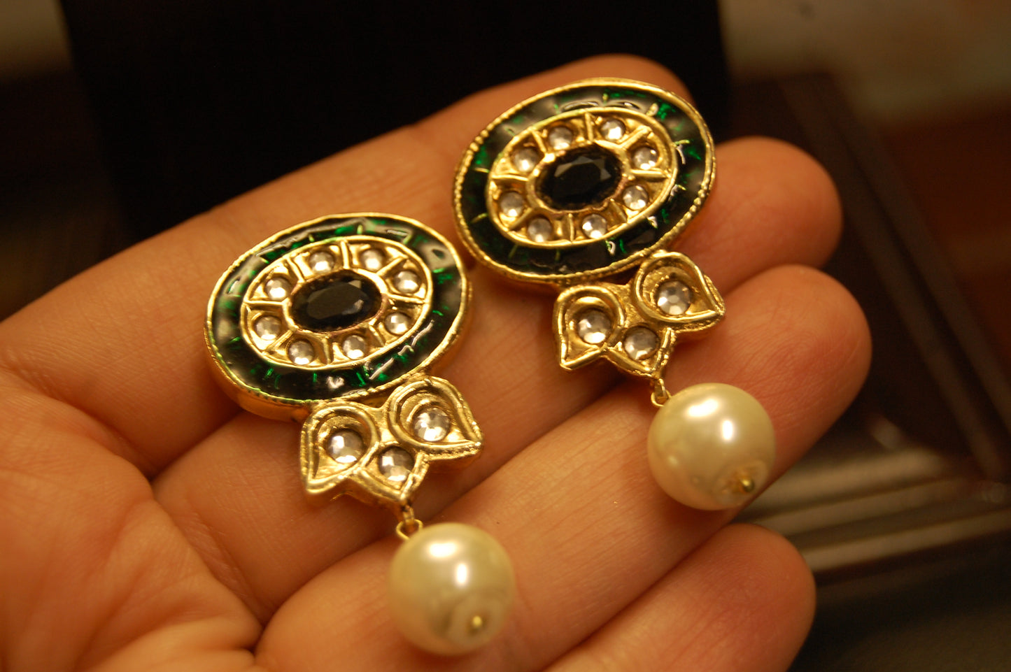 BLUE & GREEN KUNDAN MEENA EARRINGS