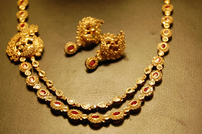 ELEGANT RED PEACOCK SOUTH INDIAN NECKLACE SET