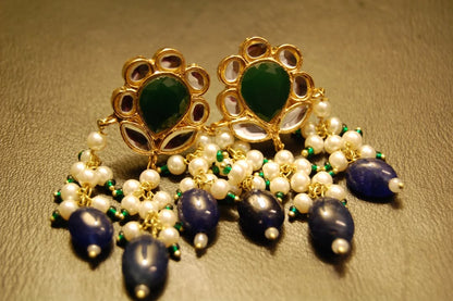 GREEN & BLUE KUNDAN EARRINGS