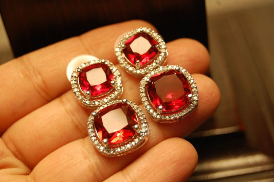 AMERICAN DIAMOND EARRINGS IN RUBY RED