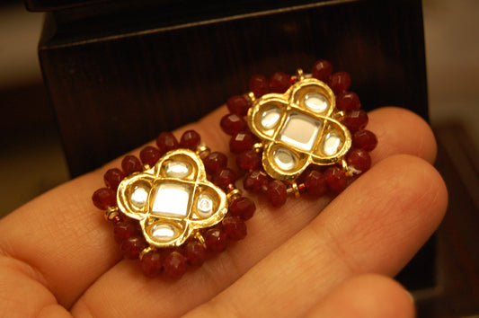 ELEGANT KUNDAN EARRINGS WITH RUBY RED
