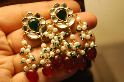 RED & GREEN KUNDAN EARRINGS