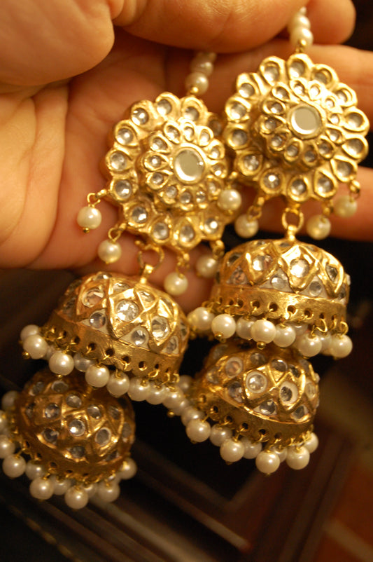 TWO LAYERED KUNDAN JHUMKAS