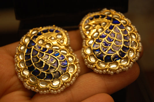 BLUE KUNDAN & MEENA PAISLEY EARRINGS
