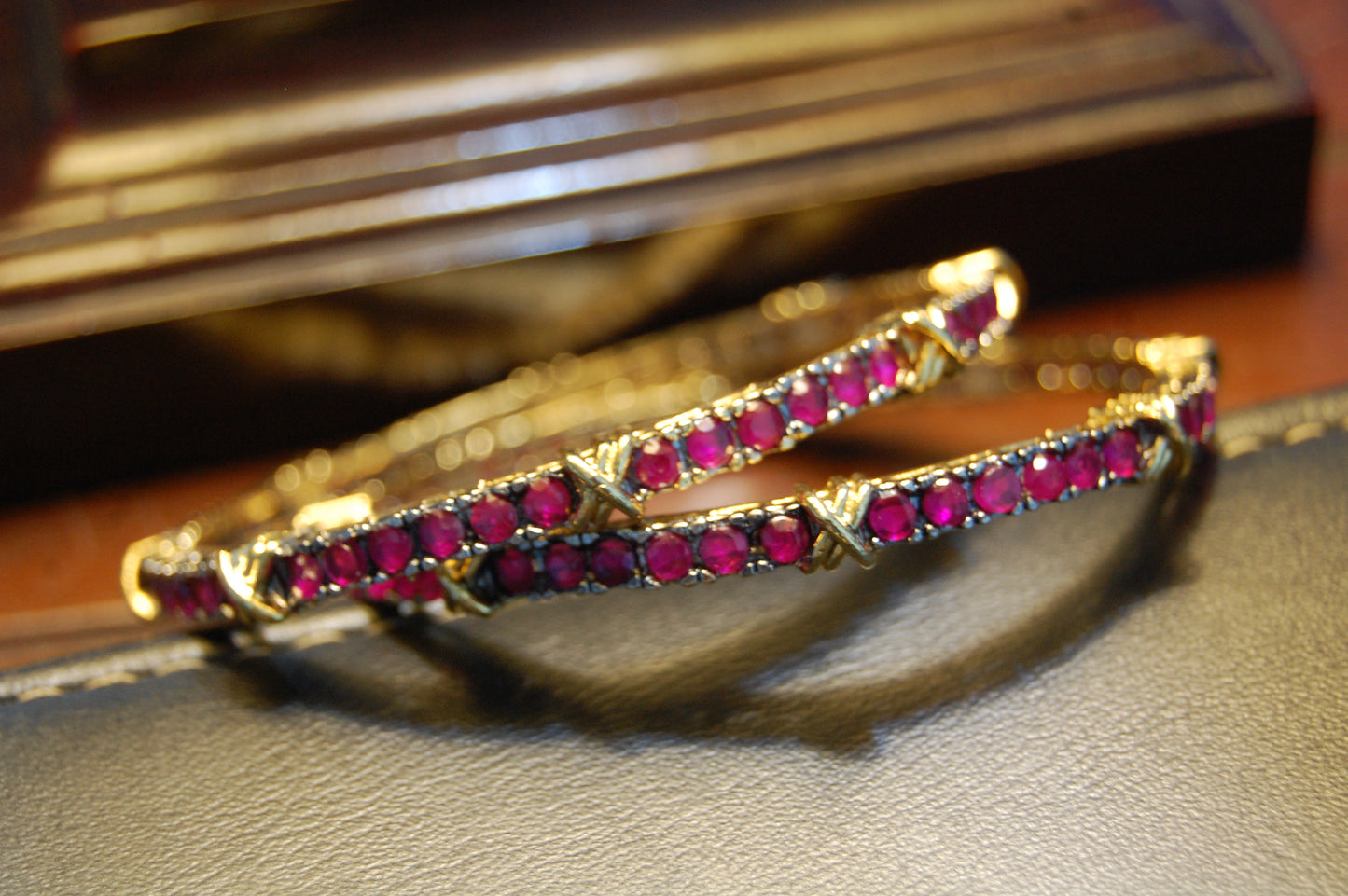 PAIR OF RUBY RED BANGLES (UNOPENABLE)