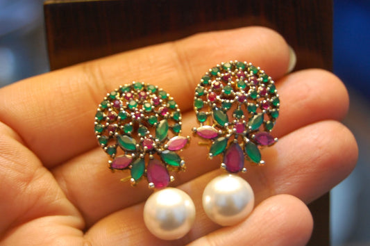 RED, GREEN  & PEARL EARRINGS