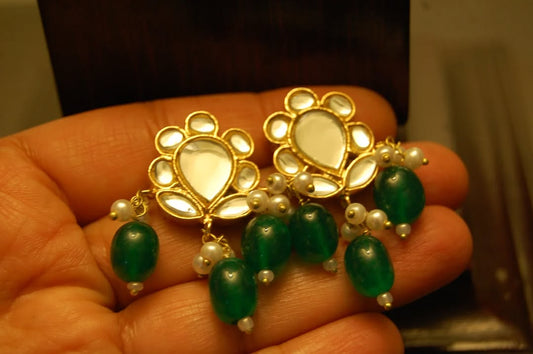 GREEN KUNDAN EARRINGS