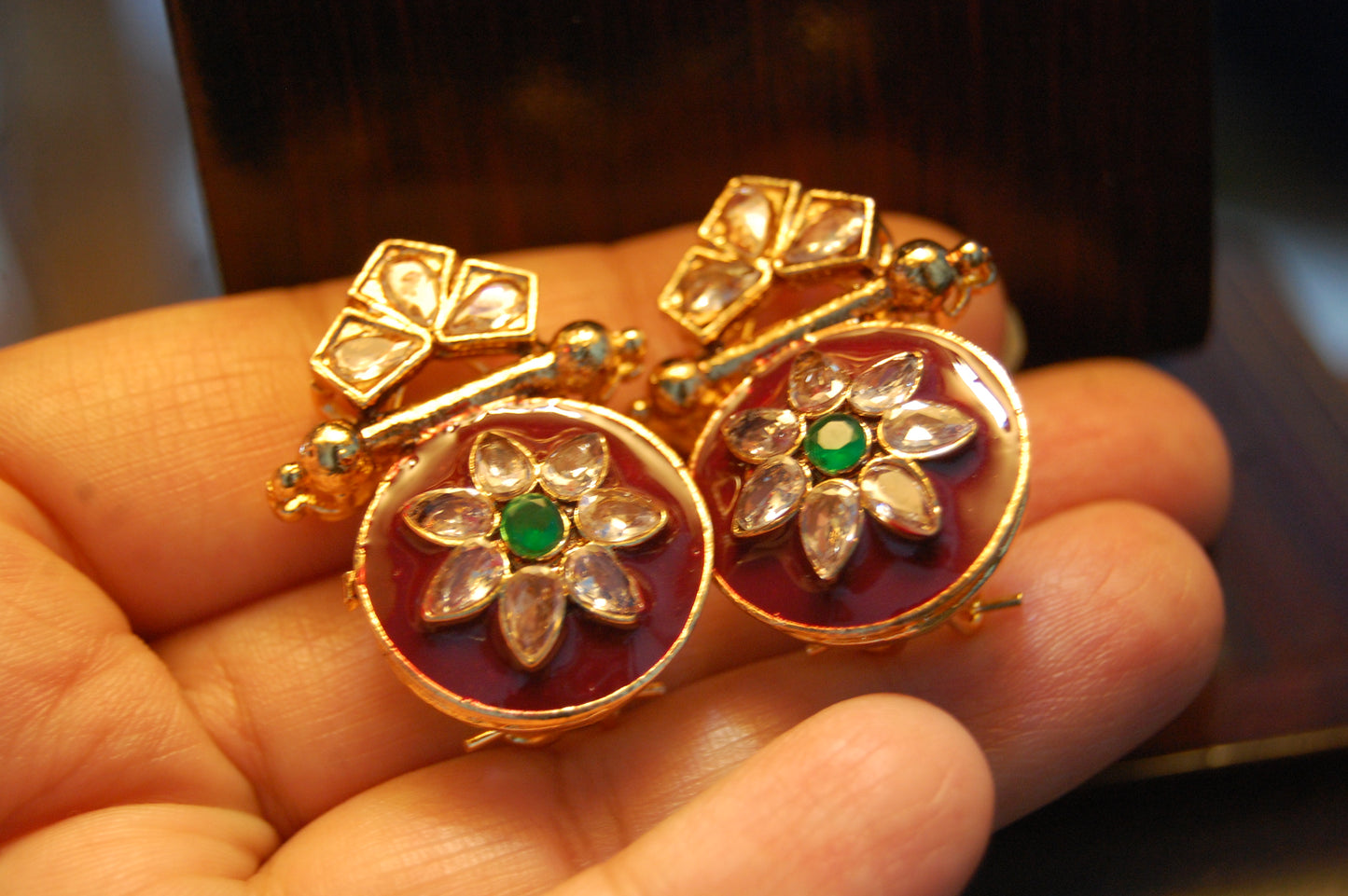 RED MEENA & KUNDAN EARRINGS
