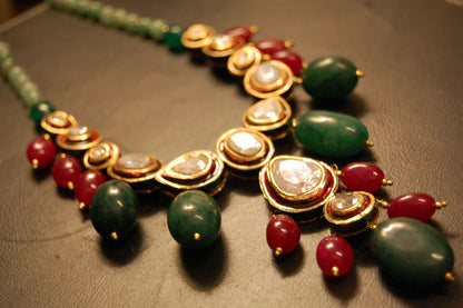 POLKI KUNDAN MALA IN RED & GREEN