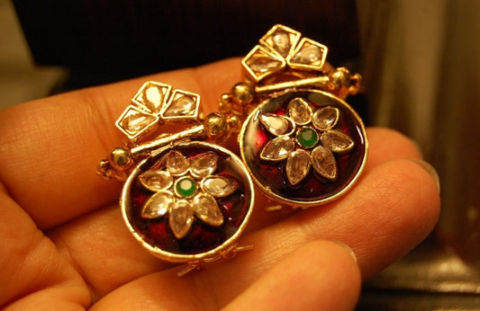 RED KUNDAN & MEENA EARRINGS