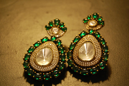 GREEN POLKI KUNDAN EARRINGS