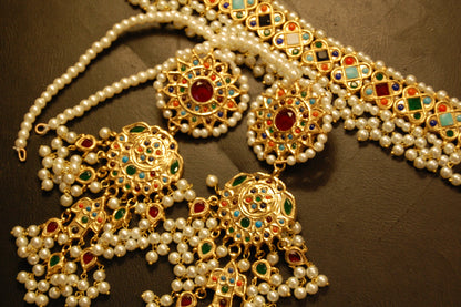 NAURATAN MULTI & PEARLS CHOKER SET