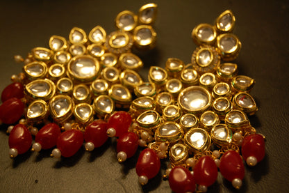 INDIAN POLKI KUNDAN EARRINGS WITH RED