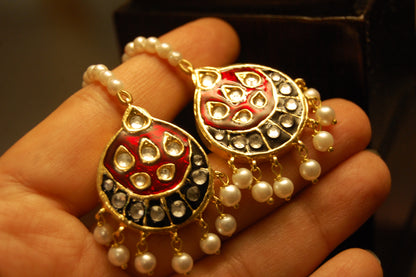 RED MEENA & KUNDAN EARRINGS