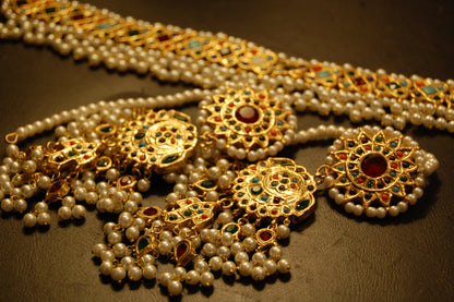 NAURATAN MULTI & PEARLS CHOKER SET