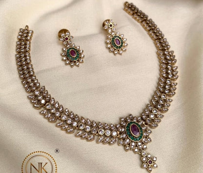 SOUTH INDIAN PEARL NECKLACE SET IN ZIRCON