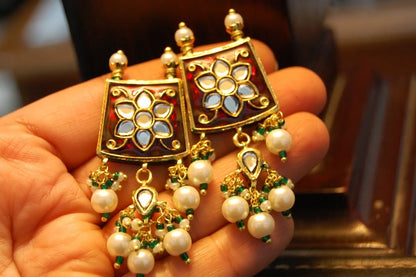 RED MEENA & KUNDAN EARRINGS