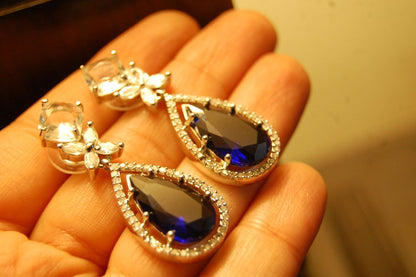 INDIAN AMERICAN DIAMOND EARRINGS IN SAPPHIRE BLUE