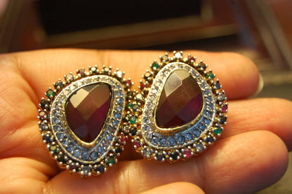 MULTI RED STONE EARRINGS