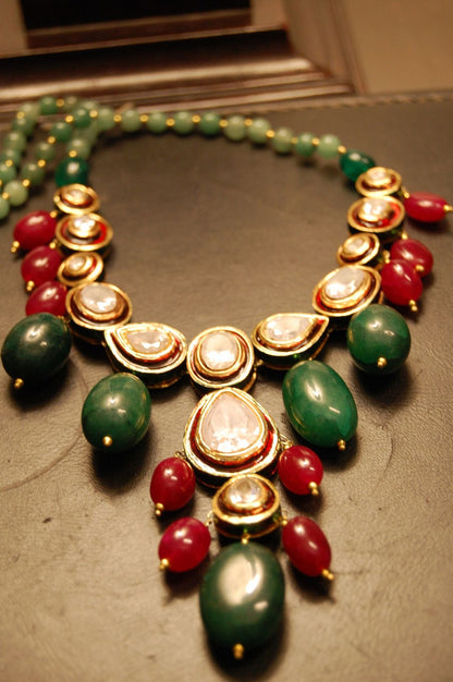 POLKI KUNDAN MALA IN RED & GREEN