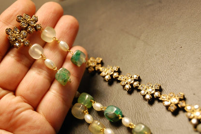 PEARL & JADE GREEN MALA WITH ZIRCON STRING