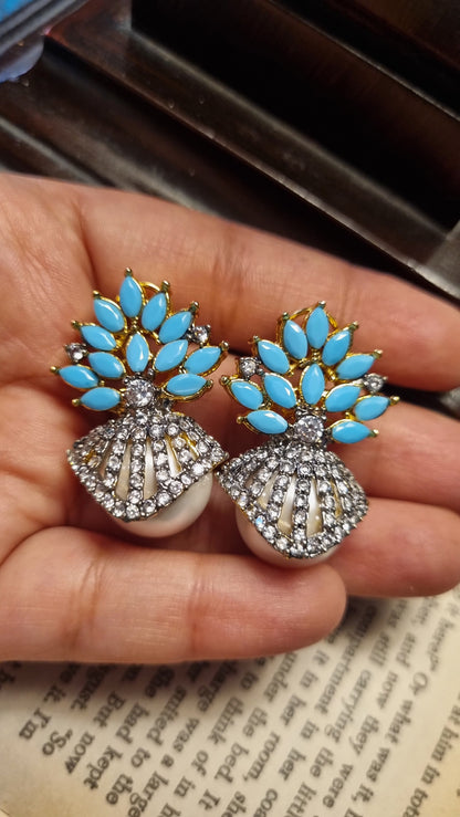 PEARL EARRINGS WITH FEROZY STONES