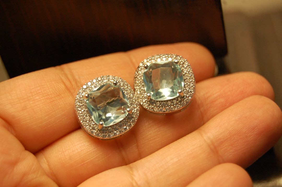 AMERICAN DIAMONDS AQUAMARINE STUDS