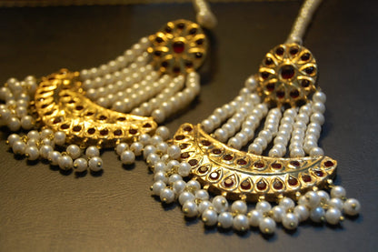 JHOOMAR STYLE EARRINGS IN PEARLS & RED