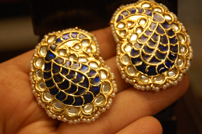 BLUE KUNDAN & MEENA PAISLEY EARRINGS