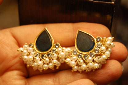 BLUE, KUNDAN & PEARL EARRINGS